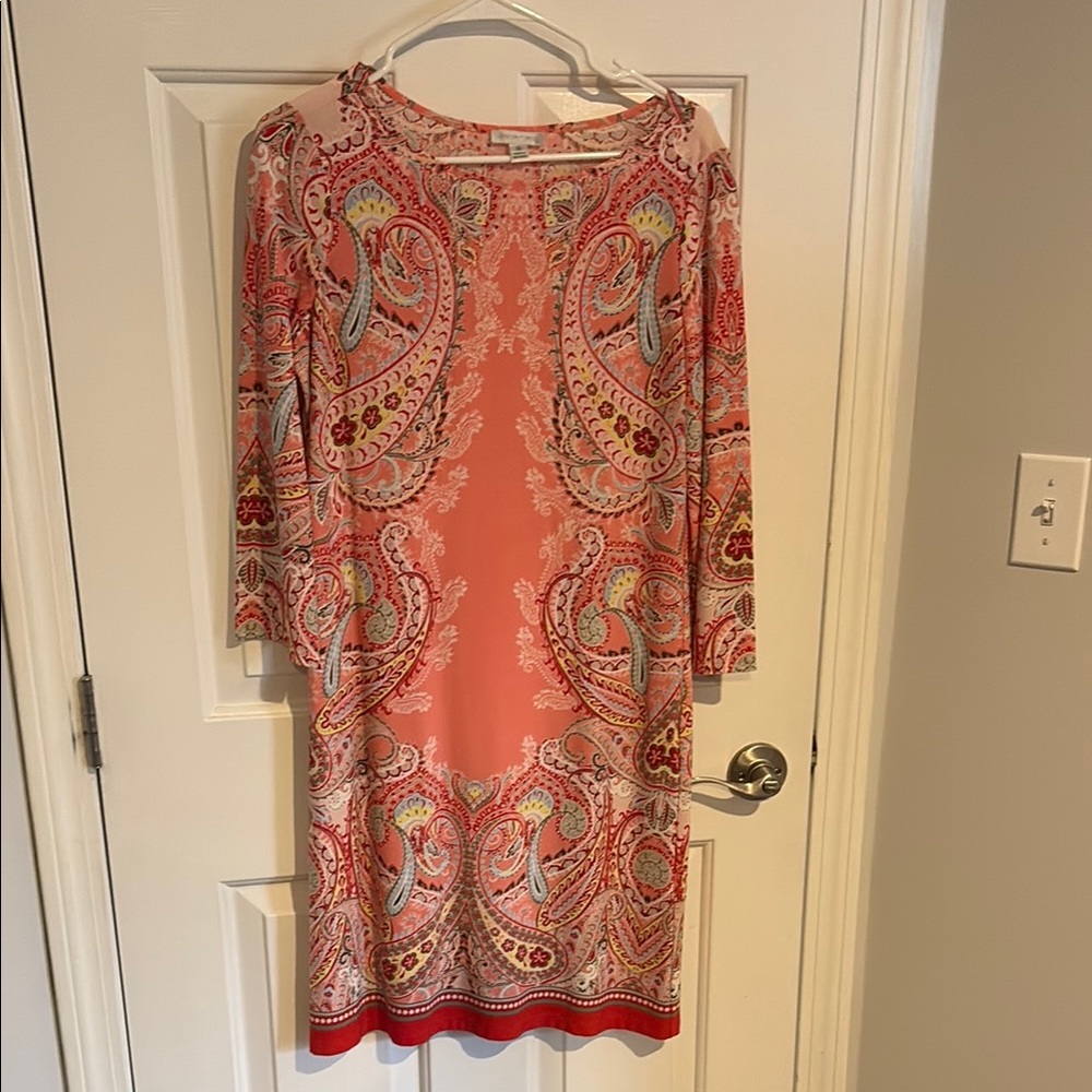 London Times Paisley Print Coral Dress